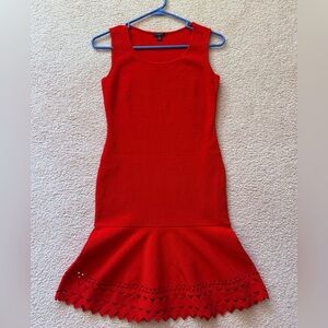 Ann Taylor Red Knit Sweater Sleeveless Eyelet Edge Dress, Stretchy, NWOT, Sz XSP